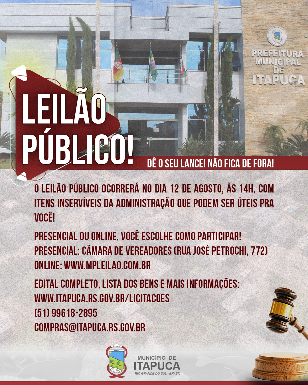 Leilão Público em Itapuca Oferece Bens Inservíveis com Participação Presencial e Online