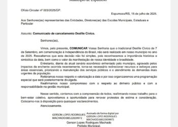Administração Municipal de Espumoso cancela Desfile Cívico 2025