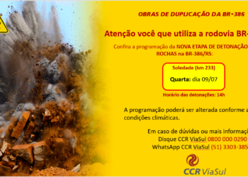 CCR ViaSul realiza nova etapa de detonação de rochas na BR-386 em Soledade (RS)