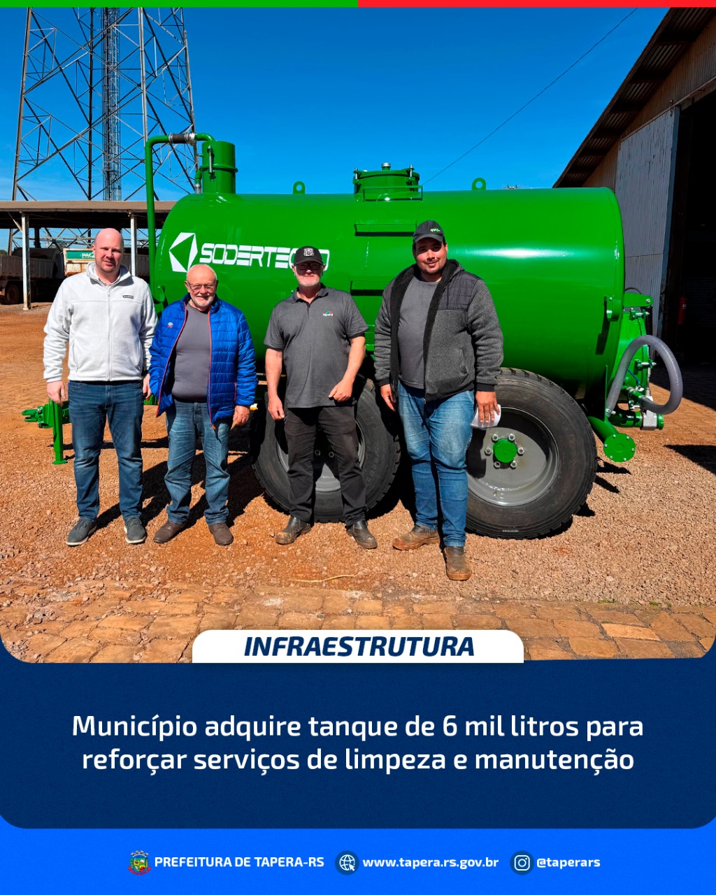 Município de Tapera adquire taque de 6 mil litros para reforçar serviços de limpeza e manutenção