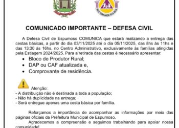 Defesa Civil de Espumoso vai promover entrega de cestas básicas